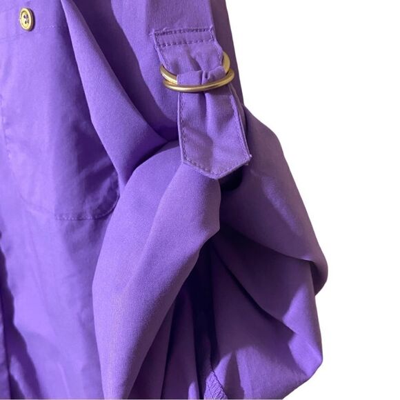 Susan Graver Purple Long Sleeve Button Down - Picture 5 of 7